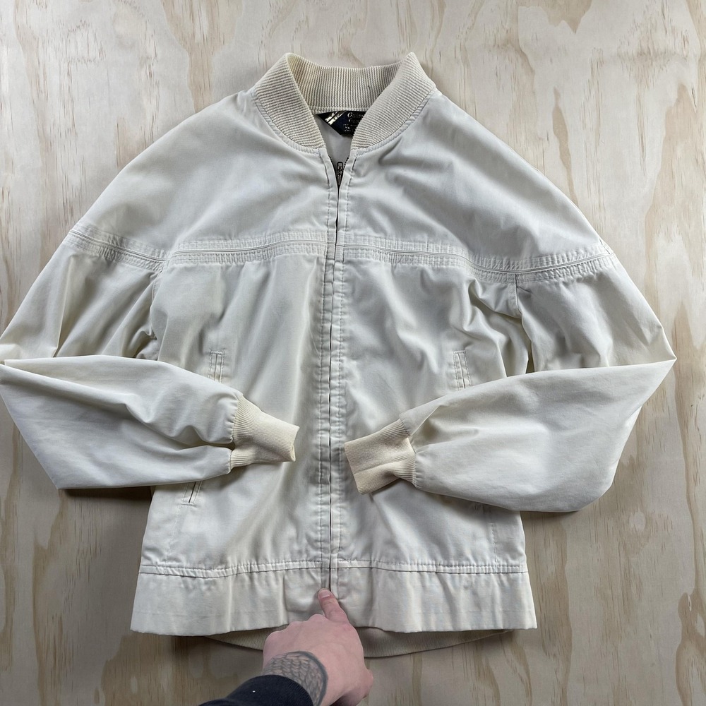 Vintage Sears Jacket Mens Medium White Cotton Bomber Full Zip Pockets Outerwear‎